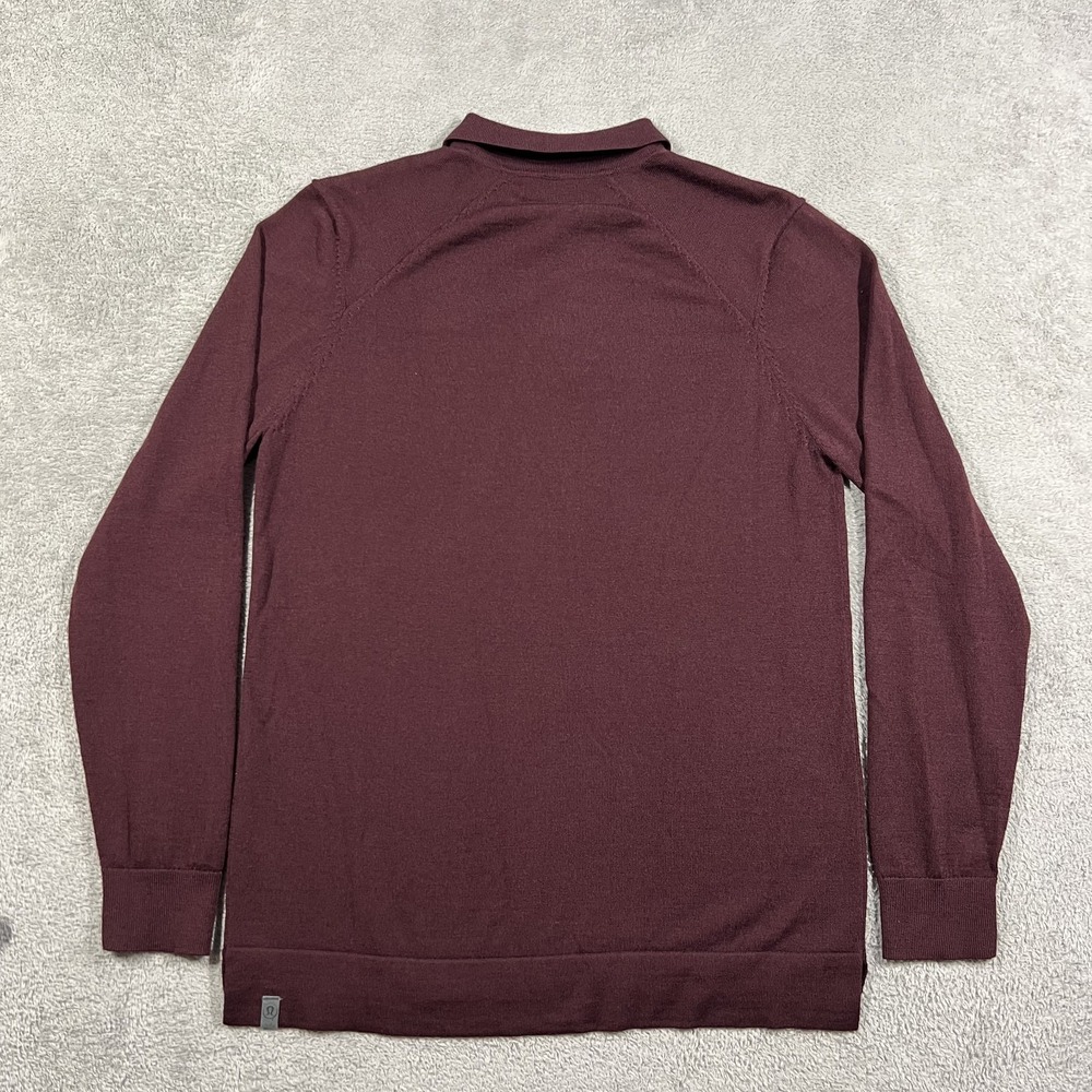 Lululemon Techwool Polo Shirt Mens Large Burgundy Long Sleeve Wool Blend - Picture 7 of 10